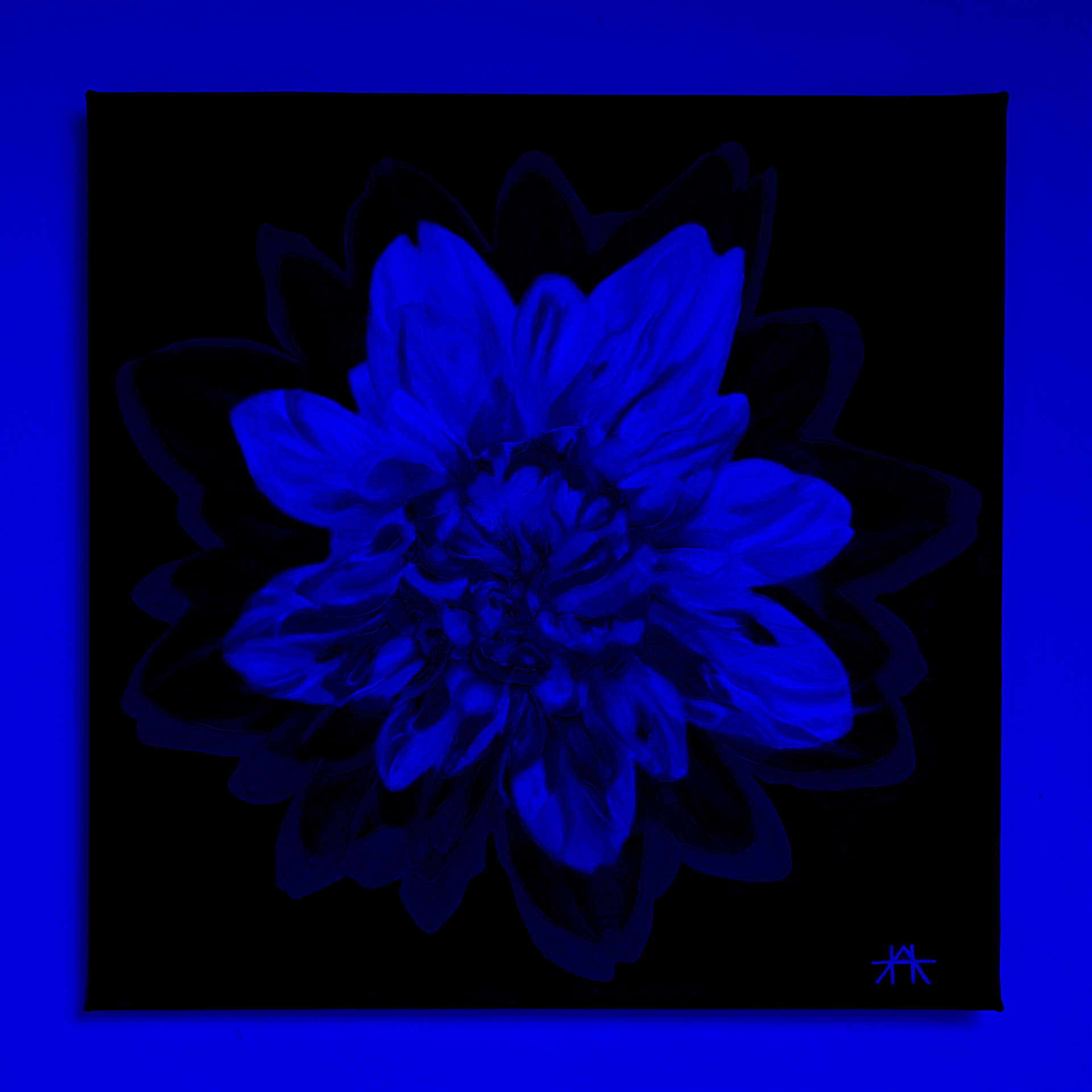 'DAHLIA': Light-Reactive Painting - Original Acrylic on Canvas, One-Of-A-Kind, Satin Finish Varnish, Signed & Dated