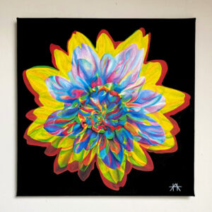 'DAHLIA': Light-Reactive Painting - Original Acrylic on Canvas, One-Of-A-Kind, Satin Finish Varnish, Signed & Dated