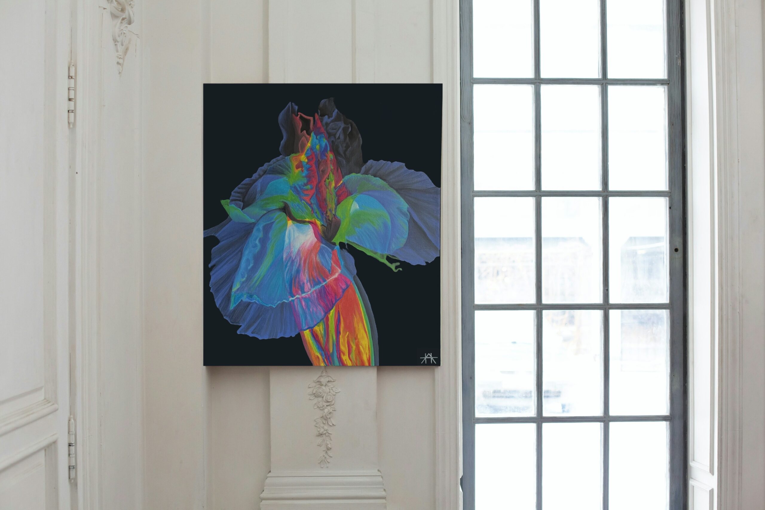 'IRIS': Light-Reactive Painting - Original Acrylic on Canvas, One-Of-A-Kind, Satin Finish Varnish, Signed & Dated
