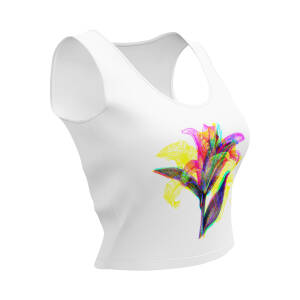 'LILY': White Cropped Vest-Top, Wearable Light-Reactive Art Design, Colourful Graphic Tee - Perfect for Parties, Raves  and Festivals, Available in a Variety of Sizes