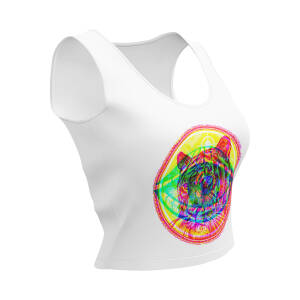 'TIGER'S EYE': White Cropped Vest-Top, Wearable Light-Reactive Art Design, Colourful Graphic Tee - Perfect for Parties, Raves  and Festivals, Available in a Variety of Sizes