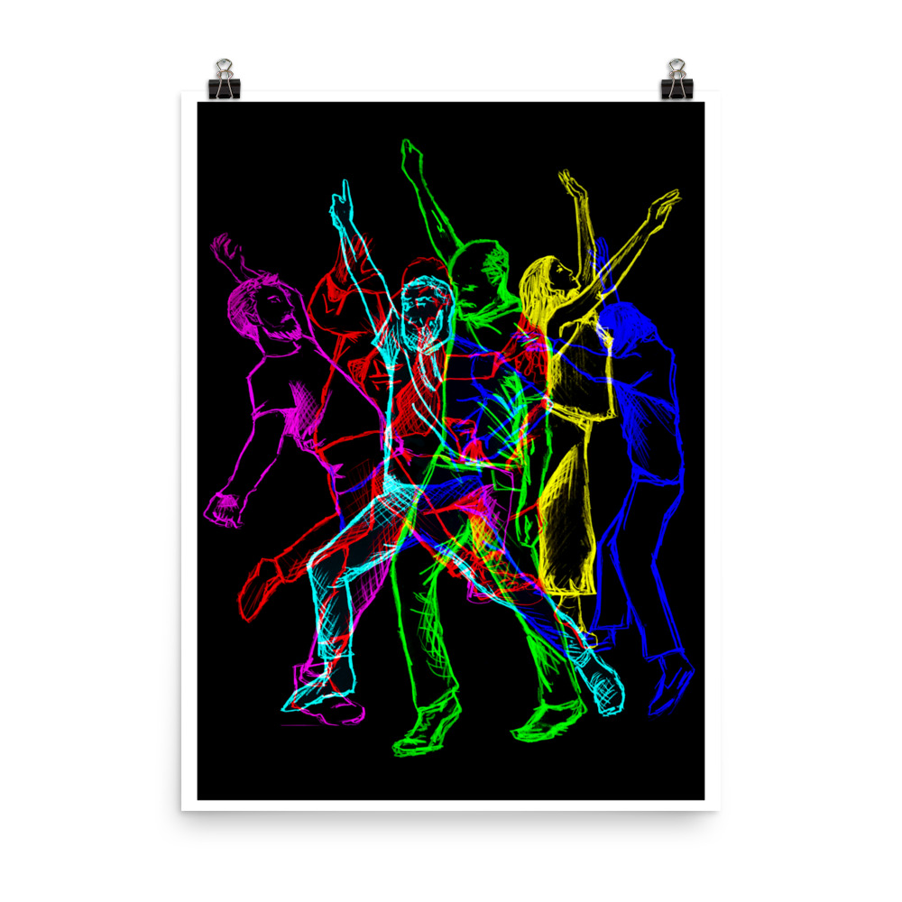 ‘DANCERS’: Light Reactive Digital Art Poster, Wall Decoration in a Variety of Sizes on Matte Paper