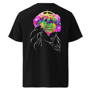 'UNIVERSAL GUIDANCE': Black Unisex 100% Organic Cotton T-shirt, Wearable Light-Reactive Art Design, Colourful Graphic Tee - Perfect for Parties, Raves  and Festivals, Available in a Variety of Sizes
