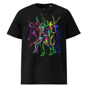 'DANCERS': BLACK Unisex 100% Organic Cotton T-shirt, Wearable Light-Reactive Art Design, Colourful Graphic Tee - Perfect for Parties, Raves  and Festivals, Available in a Variety of Sizes