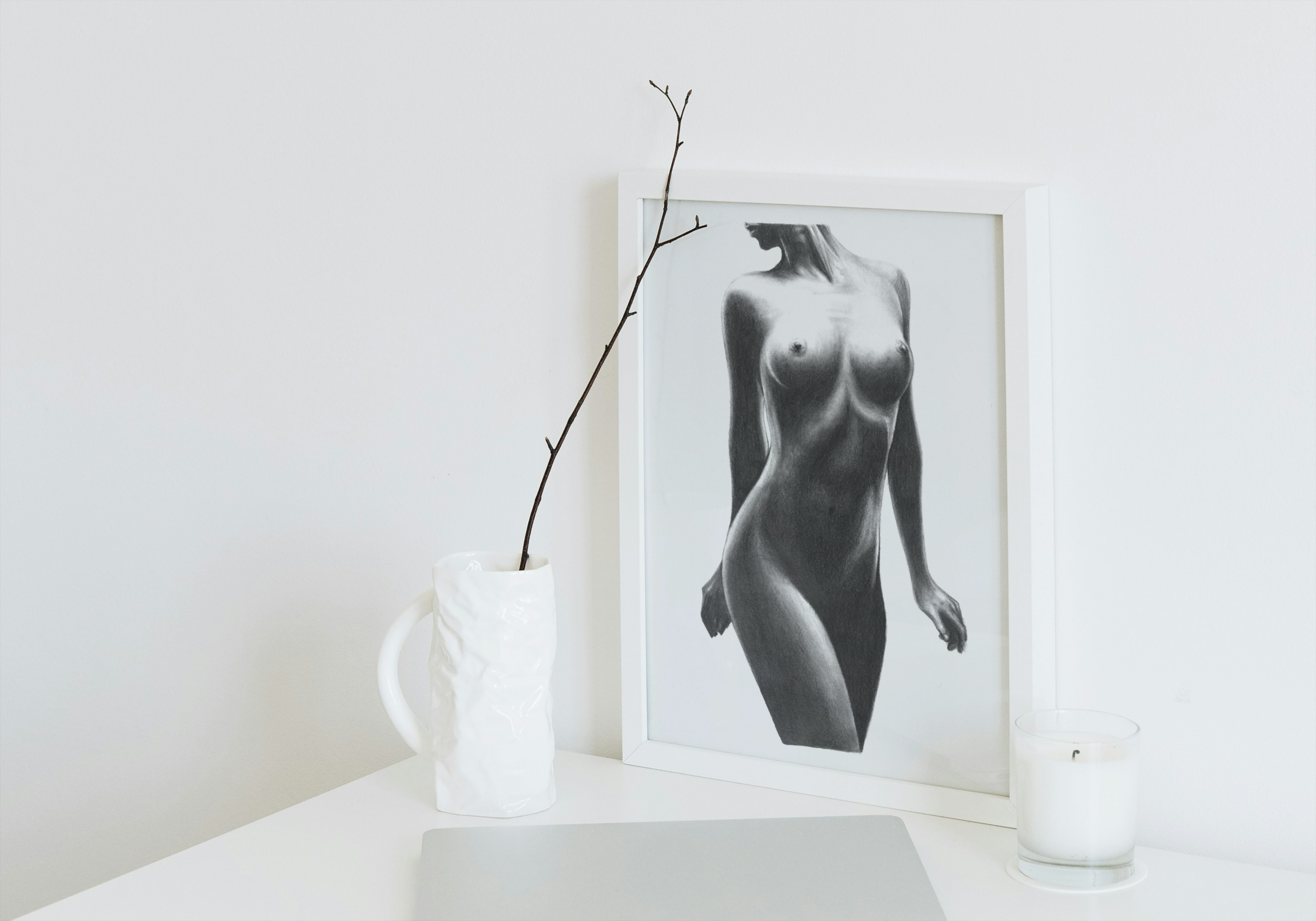 ‘Female Figure VI': Original A3 Sketch used in Light Reactive Digital Art, One of a kind, Graphite on Cartridge Paper